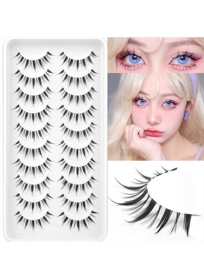 Manga Lashes Natural Look Anime False Eyelashes Individual Wispy Korean Makeup Eye Lashes Clusters 10 Pairs Asian Chinese Japanese Fake Eyelashes Pack by Geeneiya