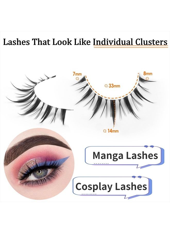 Manga Lashes Natural Look Anime False Eyelashes Individual Wispy Korean Makeup Eye Lashes Clusters 10 Pairs Asian Chinese Japanese Fake Eyelashes Pack by Geeneiya