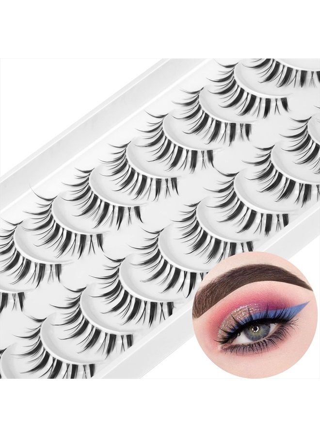 Manga Lashes Natural Look Anime False Eyelashes Individual Wispy Korean Makeup Eye Lashes Clusters 10 Pairs Asian Chinese Japanese Fake Eyelashes Pack by Geeneiya