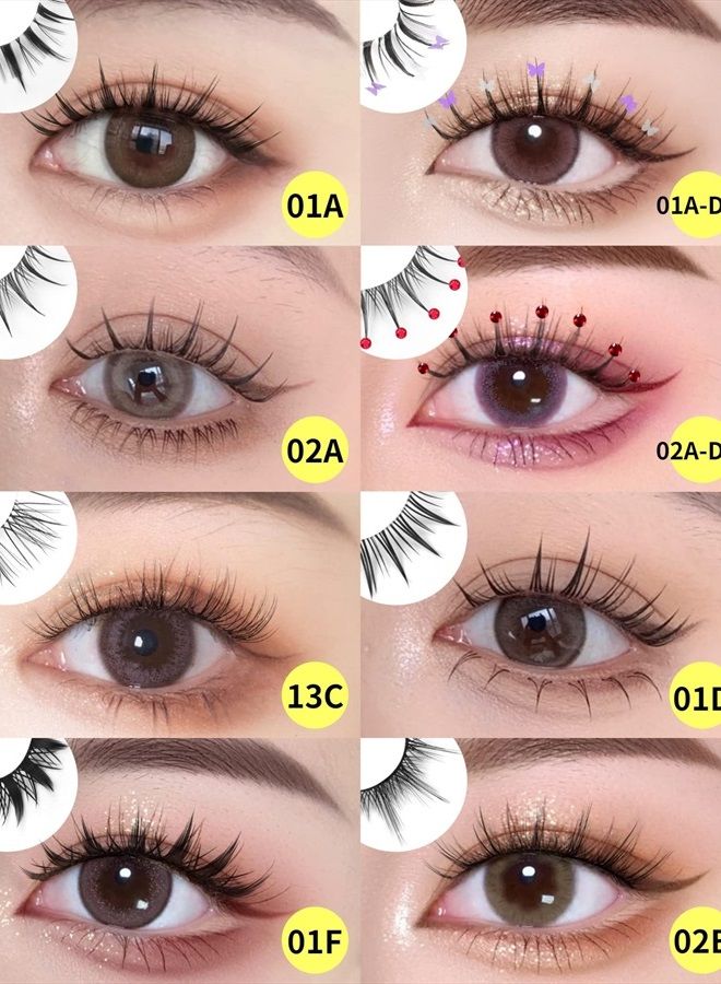 Manga Lashes Natural Look Anime False Eyelashes Individual Wispy Korean Makeup Eye Lashes Clusters 10 Pairs Asian Chinese Japanese Fake Eyelashes Pack by Geeneiya