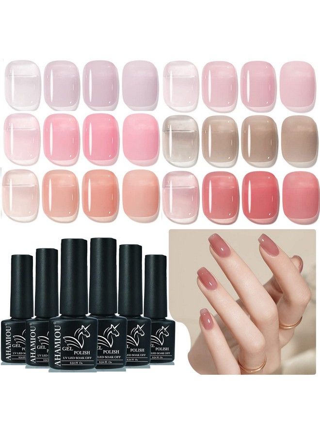 Gel Nail Polish Nude Gel Polish Kit Sheer Milky White Icy Jelly Translucent Gel Polish Set Color Neutral Soak Off Art Home Diy Manicure Salon Varnish6Pcs