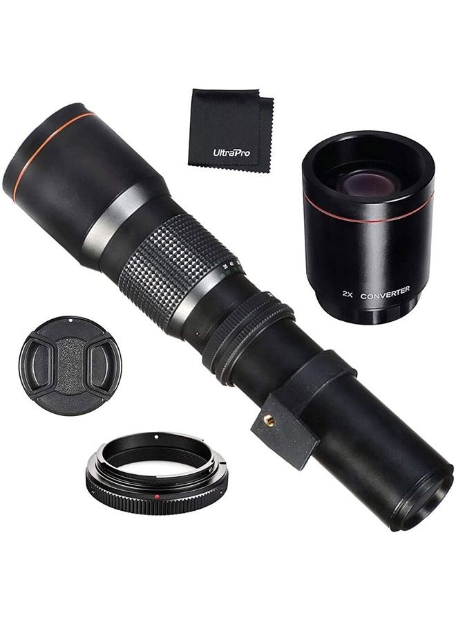 Hi-Resolution 500mm/1000mm Manual Telephoto Reflex Lens for Canon EOS Rebel T3i, T4i, T5, T5i, T6, T7, T6i, T6s, T7i, SL1, SL2, EOS 60D, 70D, 77D, 80D, 5D III, 5D IV, EOS 6D, 7D, 7D II, 90D Cameras