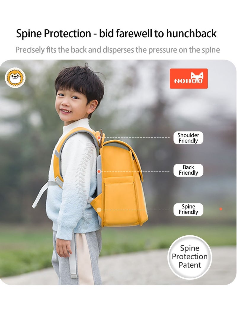 Nohoo Spine Protection Horizontal School Backpack for 0-5 Grade Primary Students - Lion Yellow