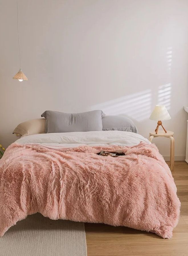 Soft Fluffy Fur Blanket, Old Rose Color