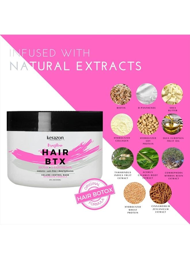 Intensive Brazilian Hair Botox Treatment 8oz/236ml For All Hair Types, Thermal Activated Hair Mask with Stronger and Long Lasting Volume And Frizz Control. Formaldehyde Free. Packaging may var