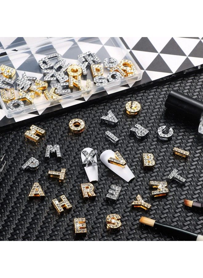 52 Pieces Letters Nail Stud Stickers Alloy Rhinestone Letter Charms 3D Capital Letters Nail Studs Alphabet Nail Charms English Nail Decoration For Women Girls Nail Accessories Salon (Delicate Style)