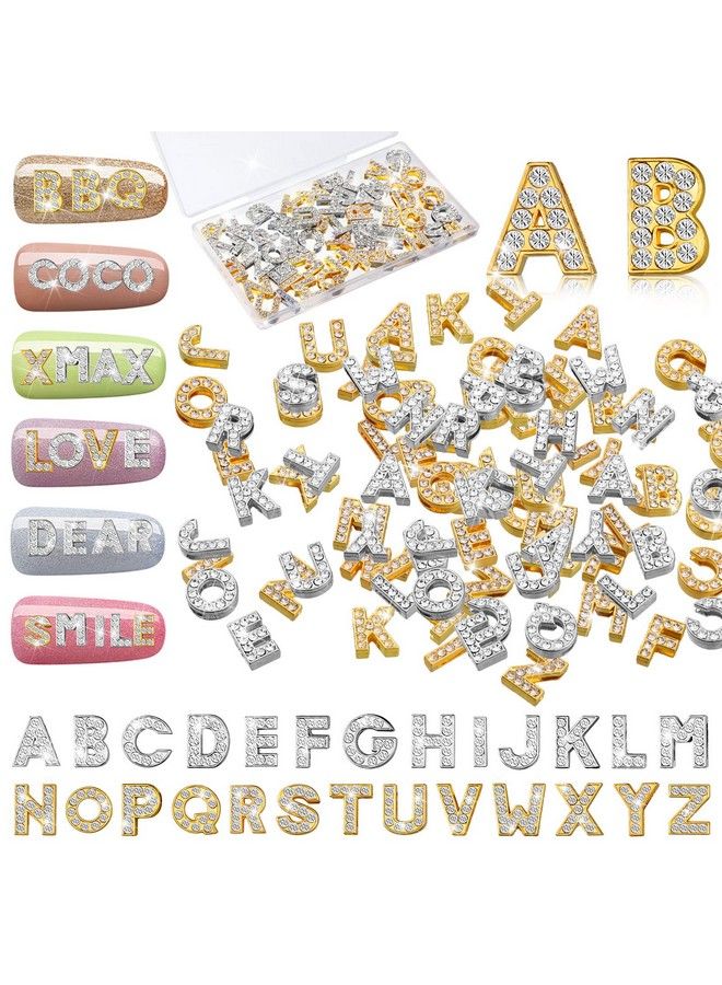52 Pieces Letters Nail Stud Stickers Alloy Rhinestone Letter Charms 3D Capital Letters Nail Studs Alphabet Nail Charms English Nail Decoration For Women Girls Nail Accessories Salon (Delicate Style)