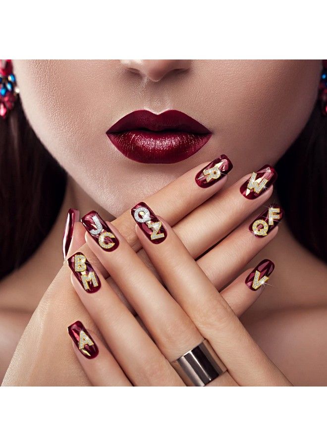 52 Pieces Letters Nail Stud Stickers Alloy Rhinestone Letter Charms 3D Capital Letters Nail Studs Alphabet Nail Charms English Nail Decoration For Women Girls Nail Accessories Salon (Delicate Style)