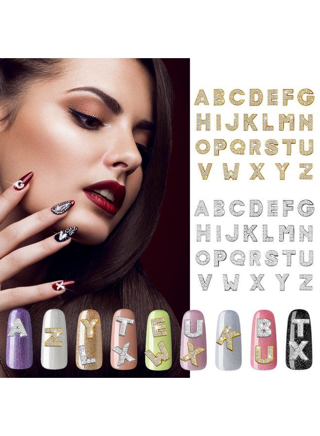 52 Pieces Letters Nail Stud Stickers Alloy Rhinestone Letter Charms 3D Capital Letters Nail Studs Alphabet Nail Charms English Nail Decoration For Women Girls Nail Accessories Salon (Delicate Style)