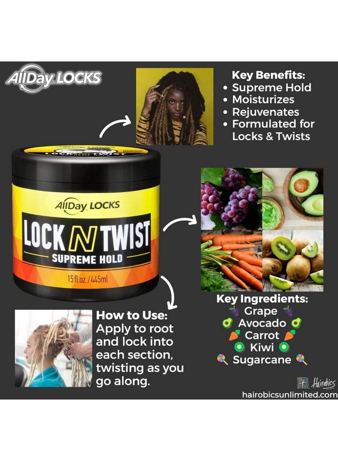 Lock N Twist | Locking Gel Retwist Locks Supreme Hold | Smooths & Tames Frizz Flake Free Soft Finish | 15 Oz