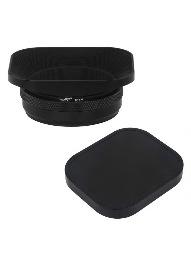 LH-E3T Square Metal Lens Hood with 49mm Adapter Ring with Cap for Fujifilm Fuji FinePix X100 X100S X100T X70 X100F X100V Camera Replaces Fujifilm LH-X100 AR-X100 LH-X70 Black