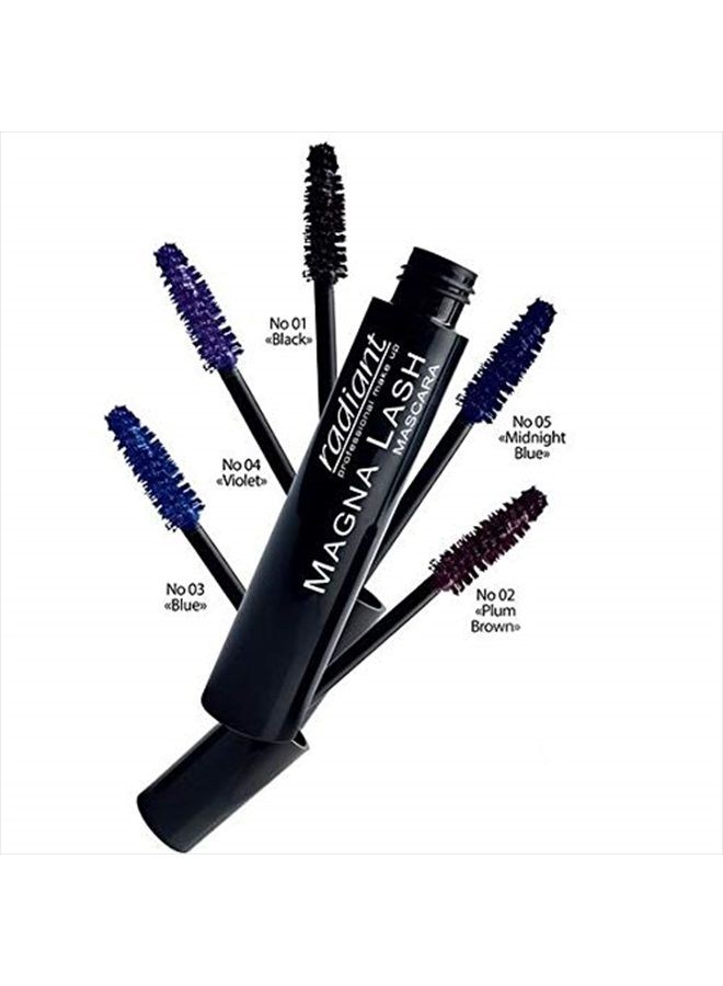 Radiant Professional Magna Lash Mascara, Volume and Curl, Silicone Brush, Deep Color, Smudge Proof, Lengthening Lashes, Cruelty Free, Natural Wax For Healthy Eyelashes, 0.43 ounces, Black