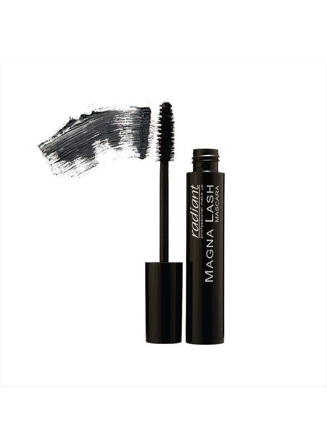 Radiant Professional Magna Lash Mascara, Volume and Curl, Silicone Brush, Deep Color, Smudge Proof, Lengthening Lashes, Cruelty Free, Natural Wax For Healthy Eyelashes, 0.43 ounces, Black