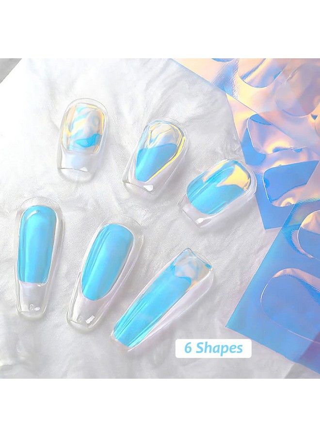 12 Sheets Aurora Nail Foil Sticker Ice Cellophane Nail Film Holographic Nail Art Stickers Laser Nail Decals For Women Girls Nail Art Decoration (6 Shapes)