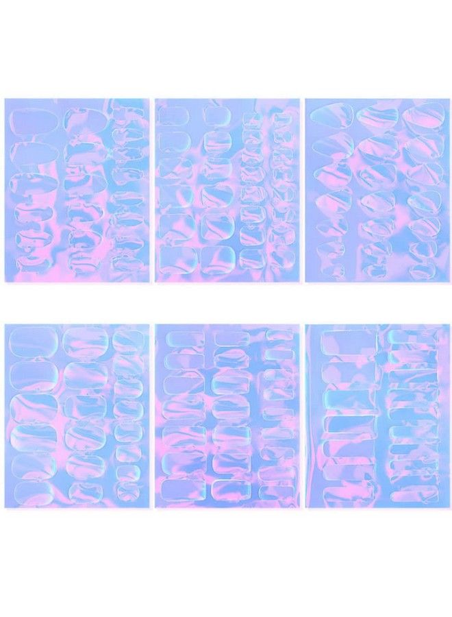 12 Sheets Aurora Nail Foil Sticker Ice Cellophane Nail Film Holographic Nail Art Stickers Laser Nail Decals For Women Girls Nail Art Decoration (6 Shapes)