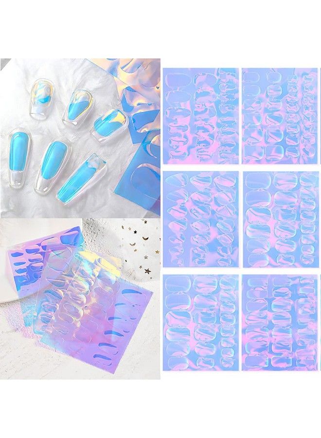 12 Sheets Aurora Nail Foil Sticker Ice Cellophane Nail Film Holographic Nail Art Stickers Laser Nail Decals For Women Girls Nail Art Decoration (6 Shapes)