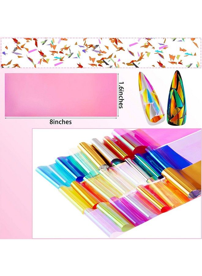 100 Pieces Iridescent Nail Art Glass Paper Cellophane Holographic Diy Mixed Colors Broken Glass Paper Reflective Mirror Foils Nail Art Stickers Dichroic Film Designs
