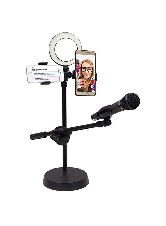 Microphone Holder 4 in 1 with 2 Cell Phone Holder Stand and Microphone Holder and Light for Live Streaming