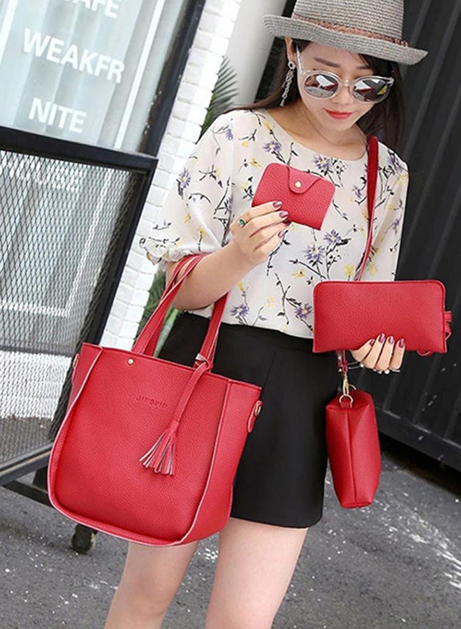 4-Piece Luxury Tassels Crossbody Bag Red