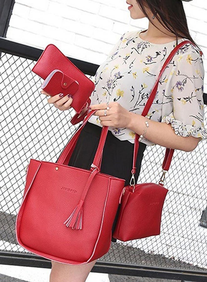 4-Piece Luxury Tassels Crossbody Bag Red