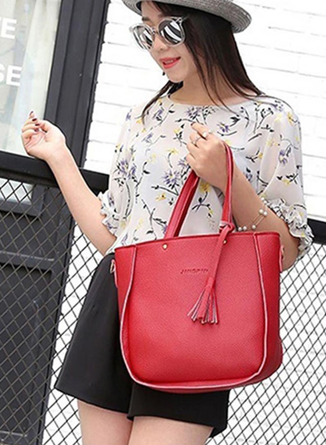 4-Piece Luxury Tassels Crossbody Bag Red