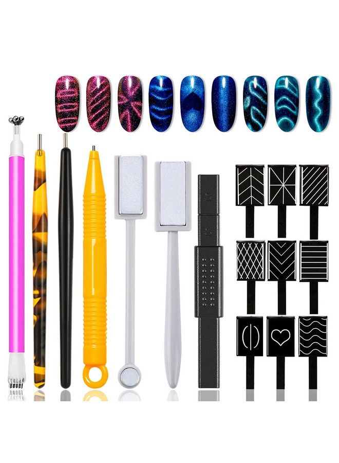 16 Pieces Cat Eye Magnet Tool For Nails Magnet Plate Wand Board Double Ended Nail Magnet Plate Nail Magnetic Pen Line Strip Effect 3D Magnetic For Cat Eye Gel Polish Diy Nail Art
