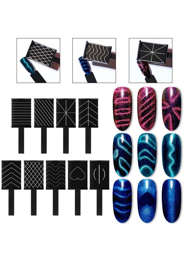 16 Pieces Cat Eye Magnet Tool For Nails Magnet Plate Wand Board Double Ended Nail Magnet Plate Nail Magnetic Pen Line Strip Effect 3D Magnetic For Cat Eye Gel Polish Diy Nail Art