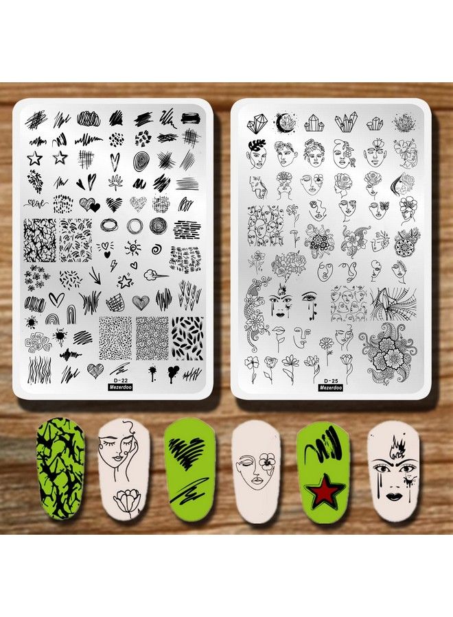 2Pcs Figure Woman Face Pattern Nail Stamping Plates Set Geometry Lace Flower Graffiti Striped Hot Design Nails Art Stamp Template Mold