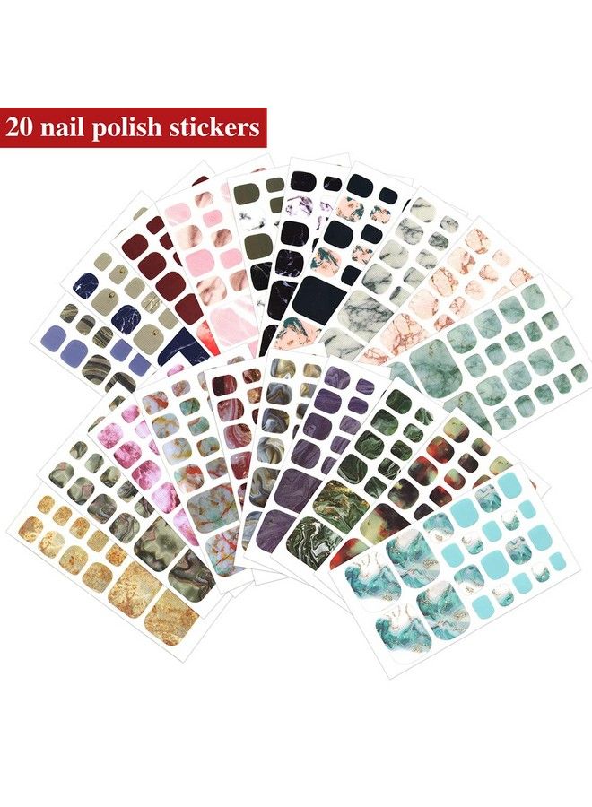 20 Sheets Gradient Marble Toe Nail Polish Strips Full Wraps Stickers Selfadhesive Marbling Toe Nail Wraps Toe Nails Manicure Decals With Nail Files For Women Girls Nail Art