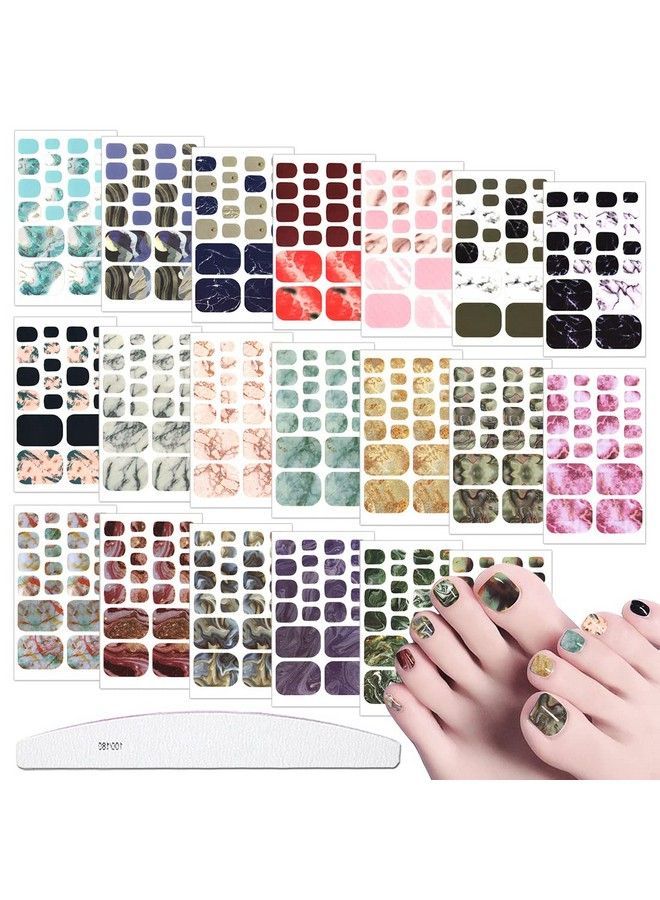 20 Sheets Gradient Marble Toe Nail Polish Strips Full Wraps Stickers Selfadhesive Marbling Toe Nail Wraps Toe Nails Manicure Decals With Nail Files For Women Girls Nail Art