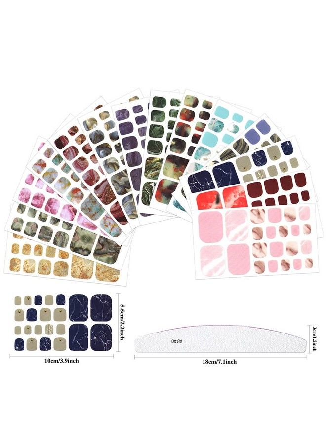 20 Sheets Gradient Marble Toe Nail Polish Strips Full Wraps Stickers Selfadhesive Marbling Toe Nail Wraps Toe Nails Manicure Decals With Nail Files For Women Girls Nail Art