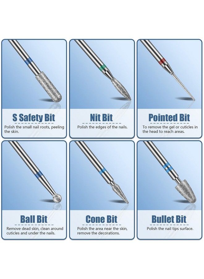 13Pc Nail Drill Bits Set Drill Bits For Nails 3Pcs Tungsten Carbide Drill Bits+ 3Pcs Ceramic Efile Nail Drill Bits+ 6Pcs Diamond Drill Bits+ 1Pcs Brush 3/32 Inch Nail Bits For Nail Drill