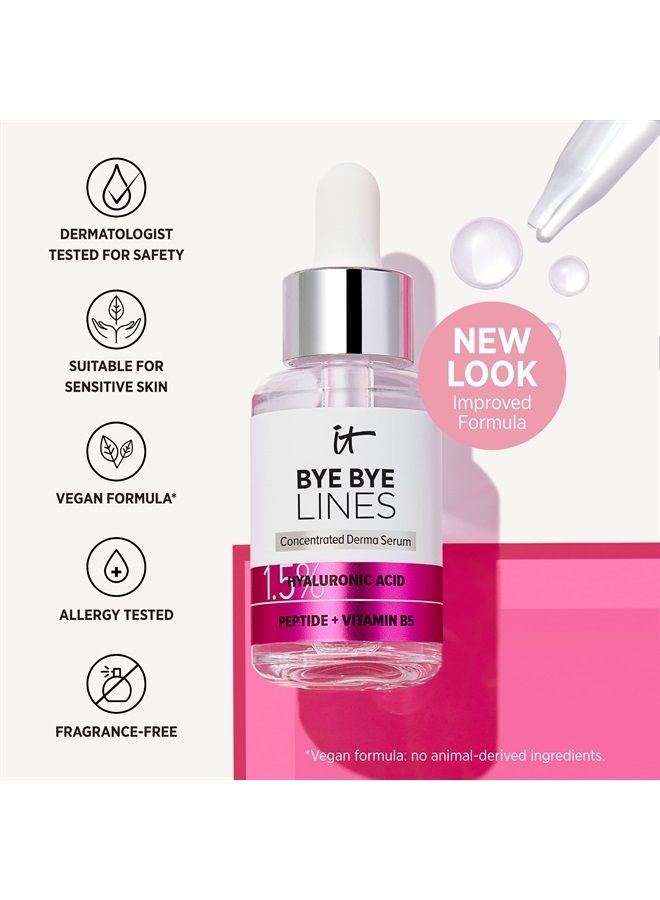 Bye Bye Lines 1.5% Hyaluronic Acid Serum - Visibly Plumps Skin & Smooths Fine Lines In 2 Weeks - With Peptide + Vitamin B5 - For All Skin Types - Vegan Formula - 1 fl oz