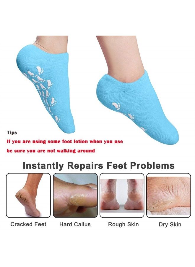 Moisturizing Socks Heel Gel Sock - Callus Rough Foot Care Treatment Soft Silicone Gel Lined Infused Lotion Spa Socks|2 Pairs Cotton Gel Sleeves for Repairing Softening Dry Cracked Feet Skins