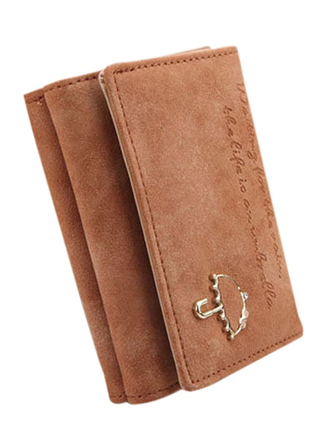 Faux Leather Tri-Fold Wallet Brown