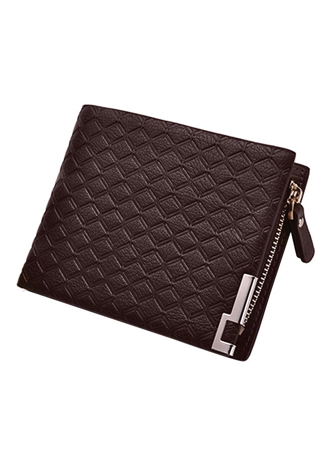 Tartan Pattern Zipper Wallet Dark Coffee