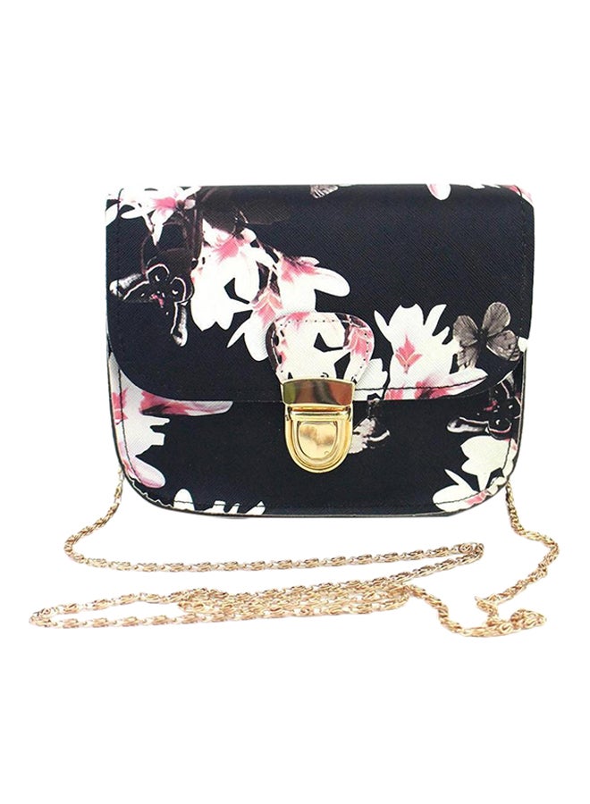 Floral Butterfly Printed Crossbody Bag Black/White