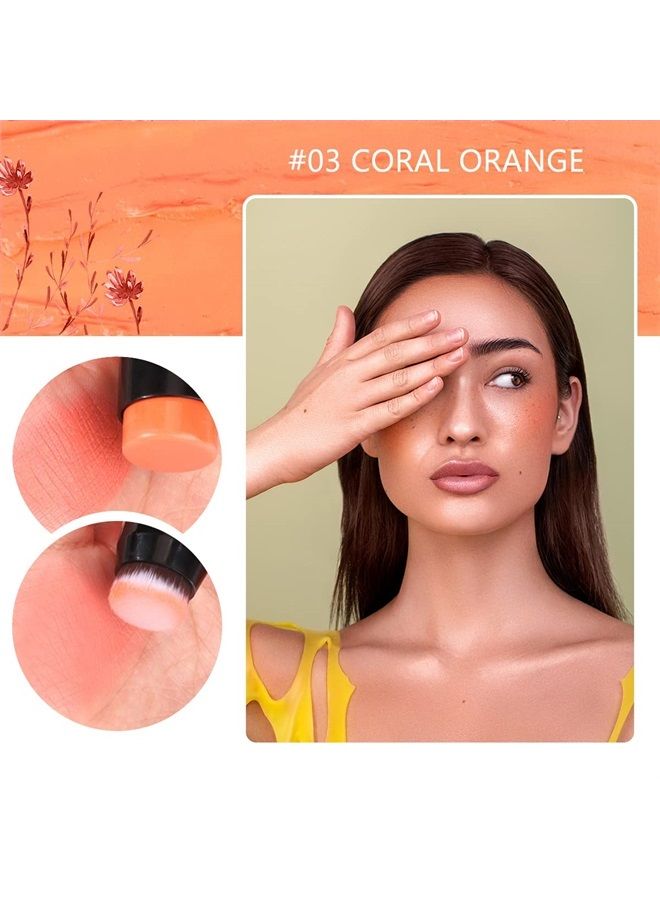 Cream Blush Stick for Cheeks Blush Makeup - 2 in 1 Multi Stick Blush for Cheeks Tint & Eyes & Lips, Cheek Makeup Stick Makeup Blush with Brush, Waterproof Creme Blush (#03 Coral Orange)