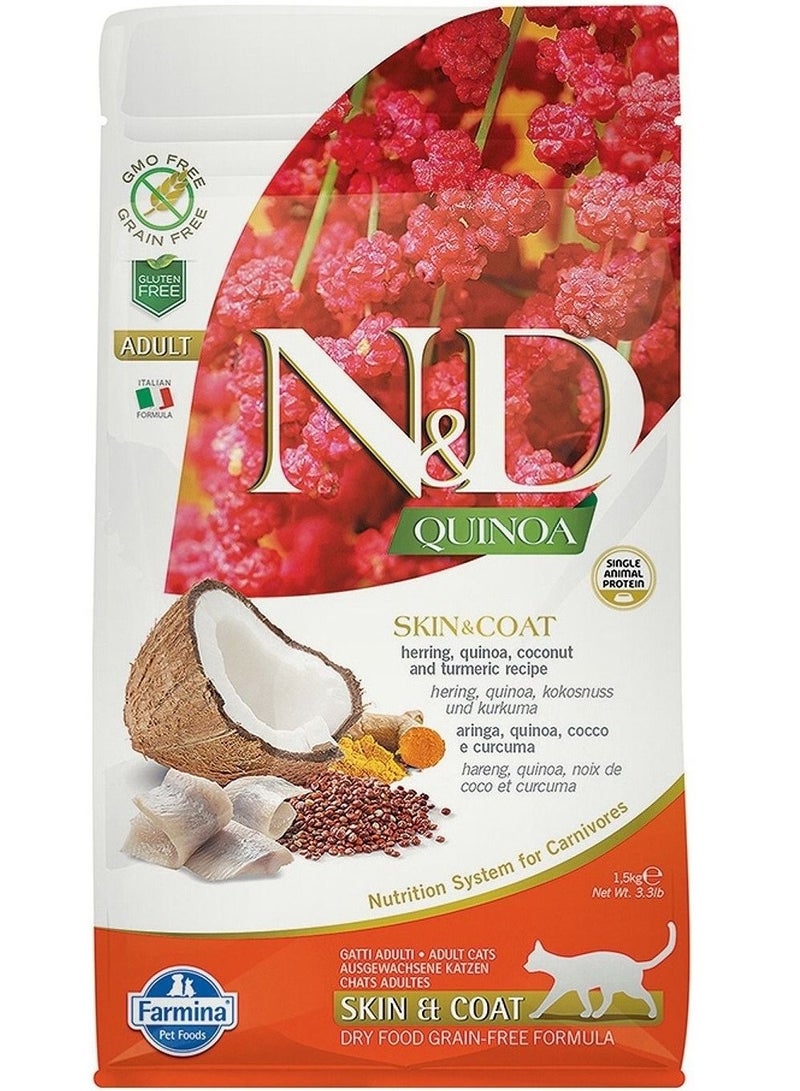 Quinoa Skin & Coat Herring, Quinoa, Coconut and Turmeric Recipe Adult Cat Food 1.5 kg