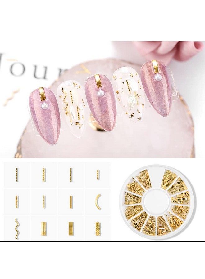 6 Boxes Gold Nail Charms For Nails Geometry Heart Moon Line Sea Creatures Metal Nail Studs 3D Nail Art Jewelry Decoration For Acrylic Nails With 1Pc Tweezers And Wax Pencil For Rhinestones