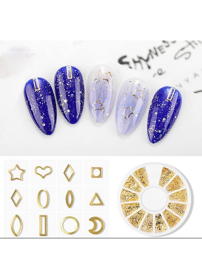 6 Boxes Gold Nail Charms For Nails Geometry Heart Moon Line Sea Creatures Metal Nail Studs 3D Nail Art Jewelry Decoration For Acrylic Nails With 1Pc Tweezers And Wax Pencil For Rhinestones