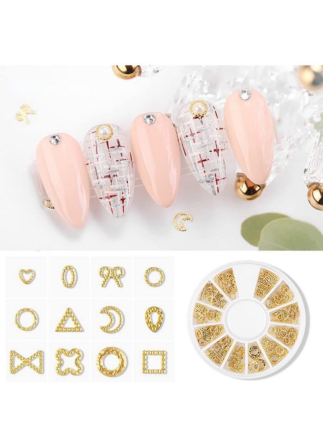 6 Boxes Gold Nail Charms For Nails Geometry Heart Moon Line Sea Creatures Metal Nail Studs 3D Nail Art Jewelry Decoration For Acrylic Nails With 1Pc Tweezers And Wax Pencil For Rhinestones