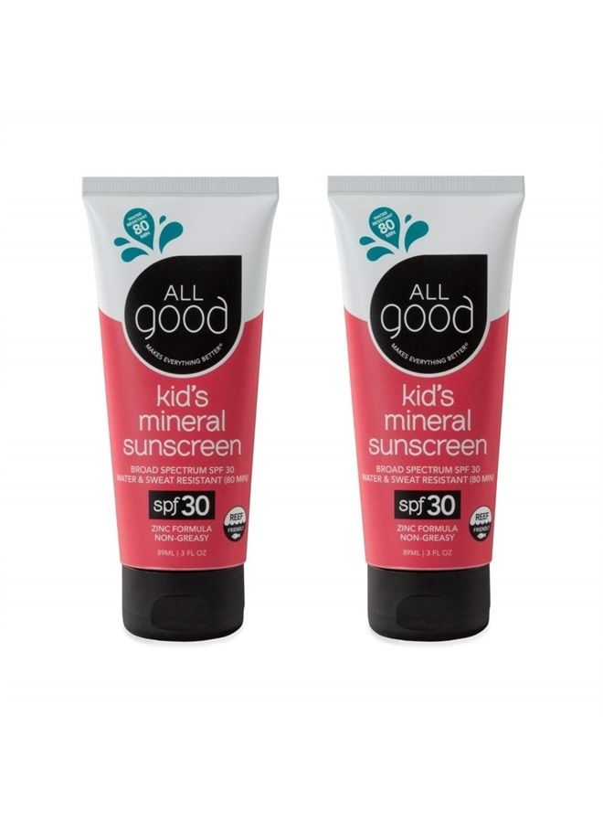 All Good Baby & Kids Sunscreen Lotion for Face & Body - UVA/UVB Broad Spectrum, SPF 30, Zinc Oxide, Coral Reef Friendly, Water Resistant- Zinc, Shea Butter, Coconut Oil, Aloe (3 oz)(2-pack)