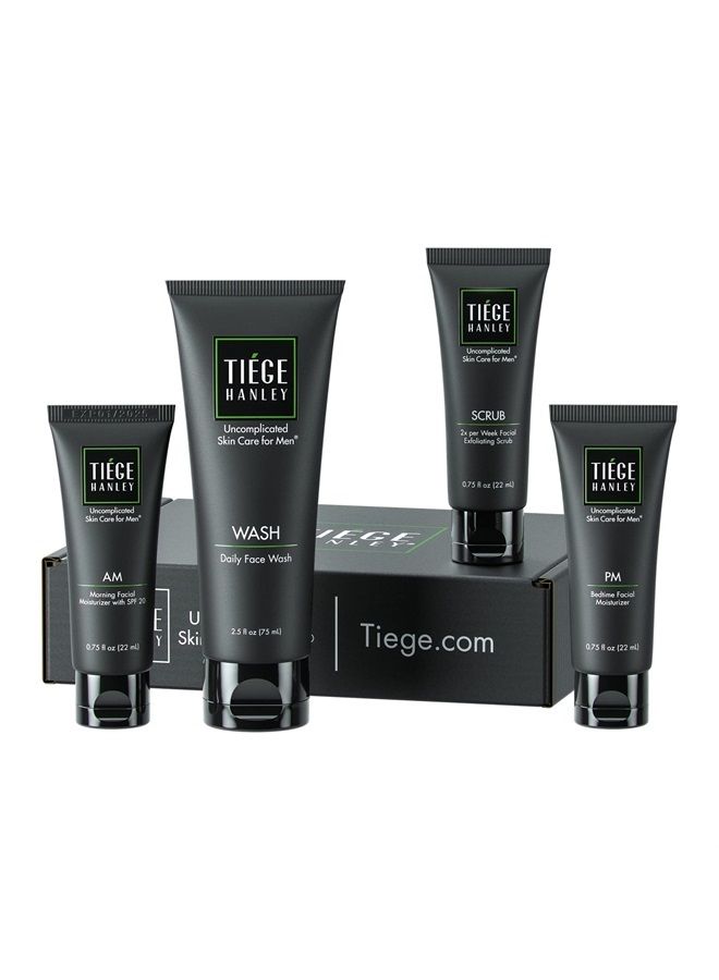 Essential Skin Care Routine for Men | Skin Care System Level 1 | Face Wash, Scrub, and Two Moisturizers | Made in USA | 30 Day Supply