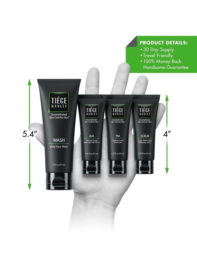 Essential Skin Care Routine for Men | Skin Care System Level 1 | Face Wash, Scrub, and Two Moisturizers | Made in USA | 30 Day Supply