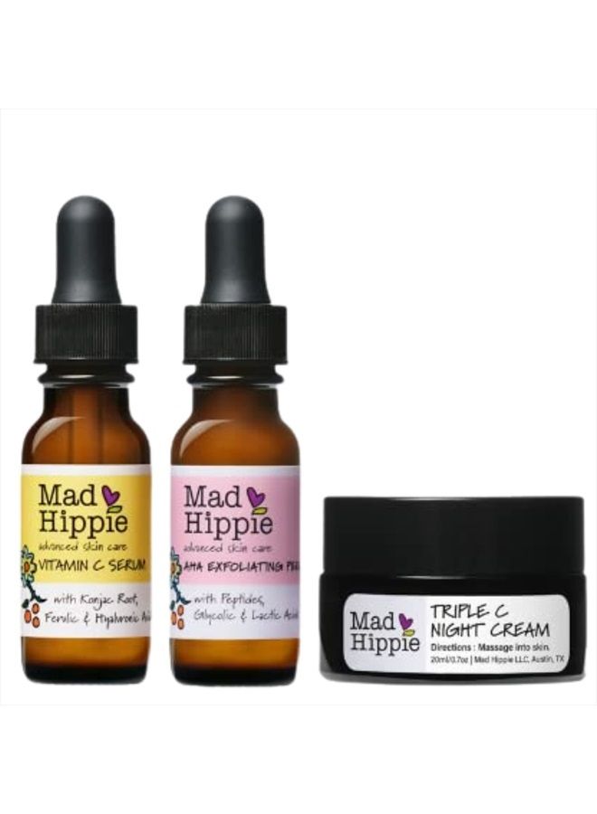 Skin Brightening Kit, Daily Skincare Routine with Triple C Night Cream, AHA Exfoliating Peel, and Vitamin C Serum