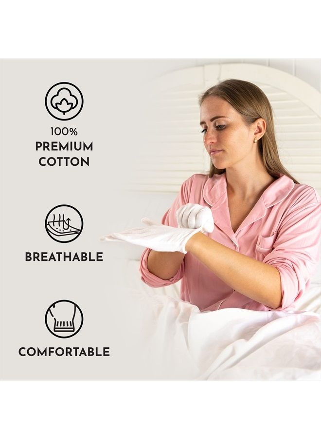 XSmall 100% Premium Cotton Moisturizing Gloves for Dry Hands & Eczema | Overnight Lotion, Sleep & Spa Treatment for Women & Men | Reusable, Washable - Free Washing Bag (White - XS - 7 Pairs