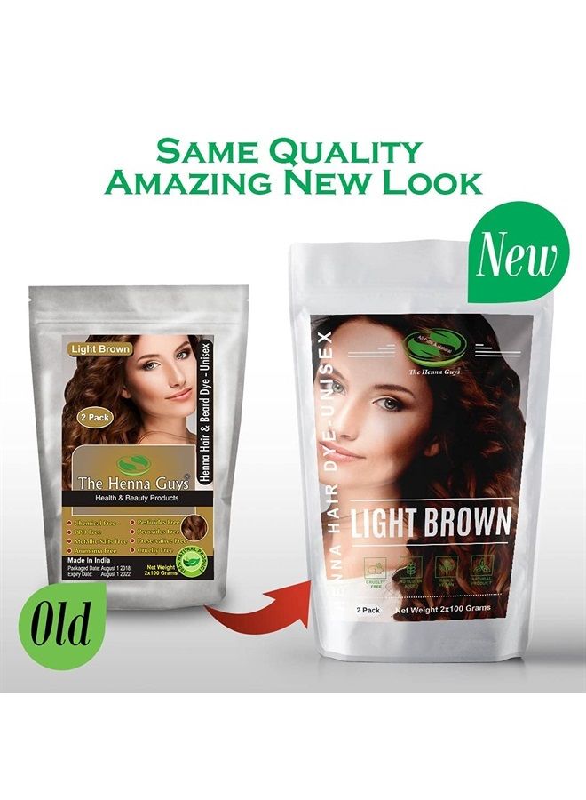 Henna Hair & Beard Dye - 100% Natural & Chemical Free - The Henna Guys (2 Pack, Light Brown)