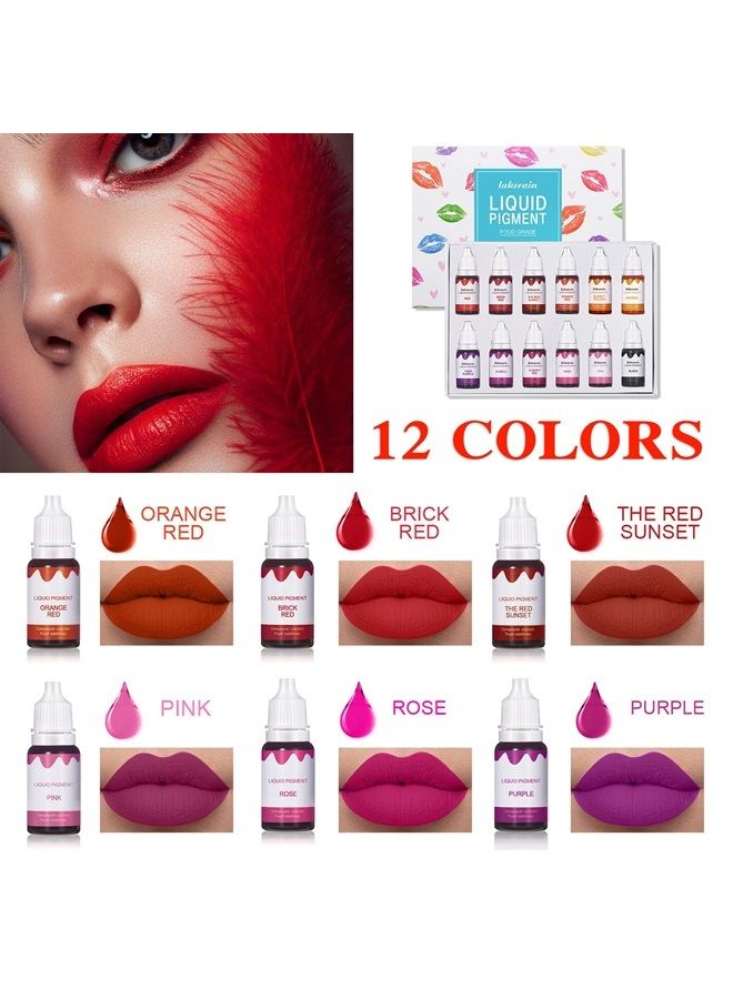 12 Colors DIY Lip Gloss Pigment Set，Liquid Pigment for Lip Gloss Natural Multifunctional High Color Rendering Red Warm Color Pigment for Lip Gloss Making-Set A