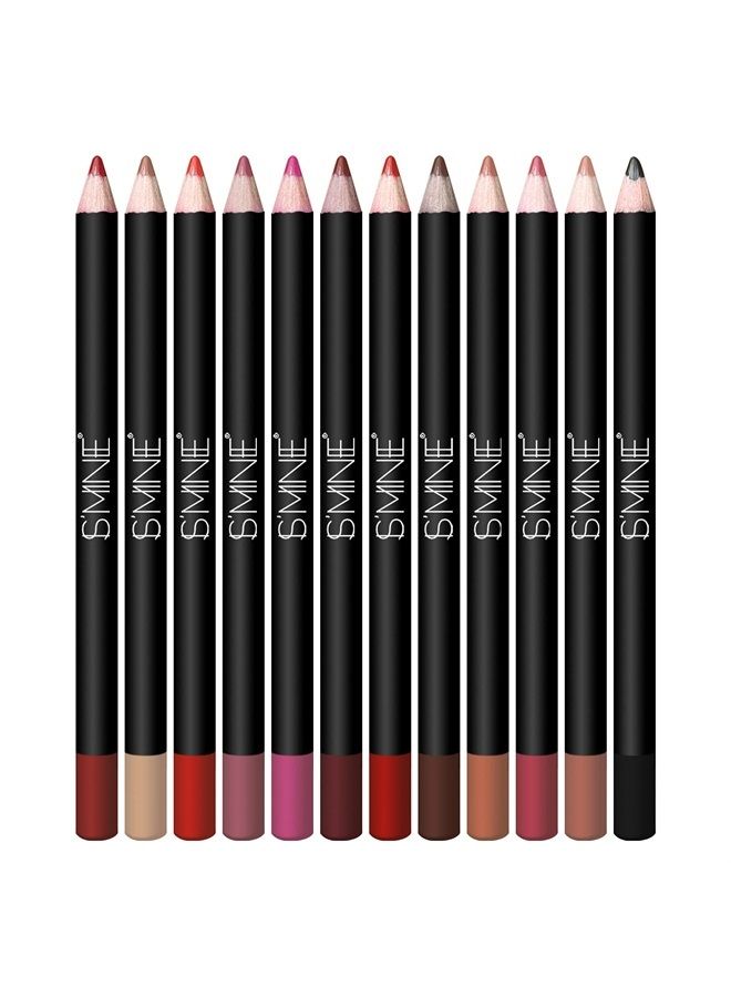 Matte Lip Liner Set - 12 Assorted Colors High Pigmented Natural Lip Makeup Soft Pencils Longwear Smooth Ultra Fine (Color Set -1)